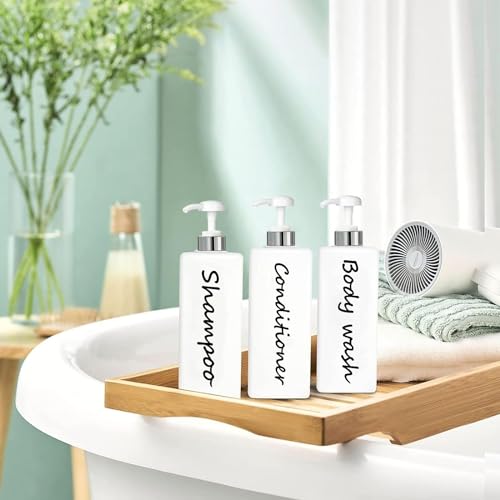 DIDROOM 21oz Shampoo and Conditioner Dispenser (Set of 3) Modern Refillable Shampoo Pump Bottles for Shower Soap - Empty Shampoo Conditioner Body Wash Dispenser Set - Stylish Permanent Labels - for Bathroom - Image 2