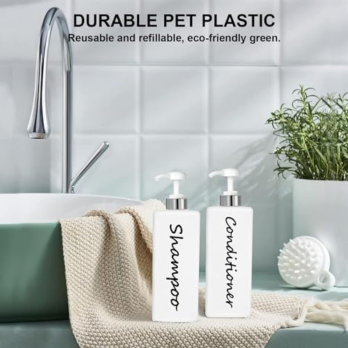 DIDROOM 21oz Shampoo and Conditioner Dispenser (Set of 3) Modern Refillable Shampoo Pump Bottles for Shower Soap - Empty Shampoo Conditioner Body Wash Dispenser Set - Stylish Permanent Labels - for Bathroom - Image 5