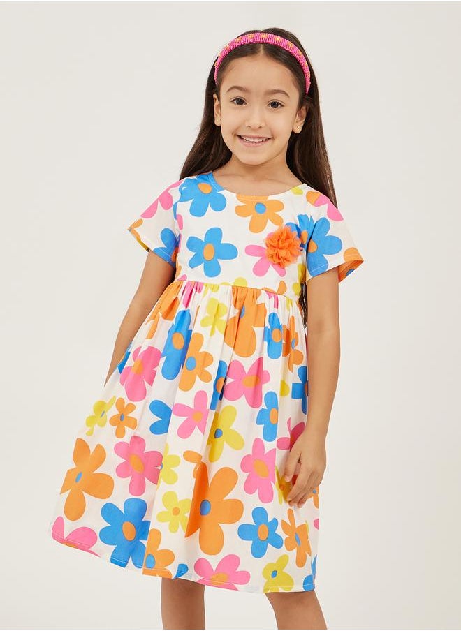 Styli Floral Print Short Sleeve A-Line Dress  - Image 2