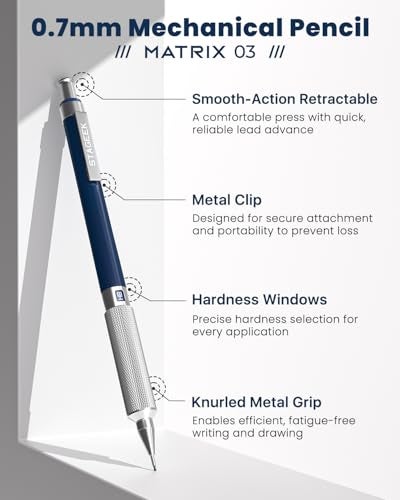 STAGEEK 0.7 mm Mechanical Pencil, Metal Art & Drafting Pencil with Eraser and 60 HB Lead Refills, Professional Drawing Pencil for Artists, Students, School, Office, Writing, Sketching, Drafting(Blue) - Image 2