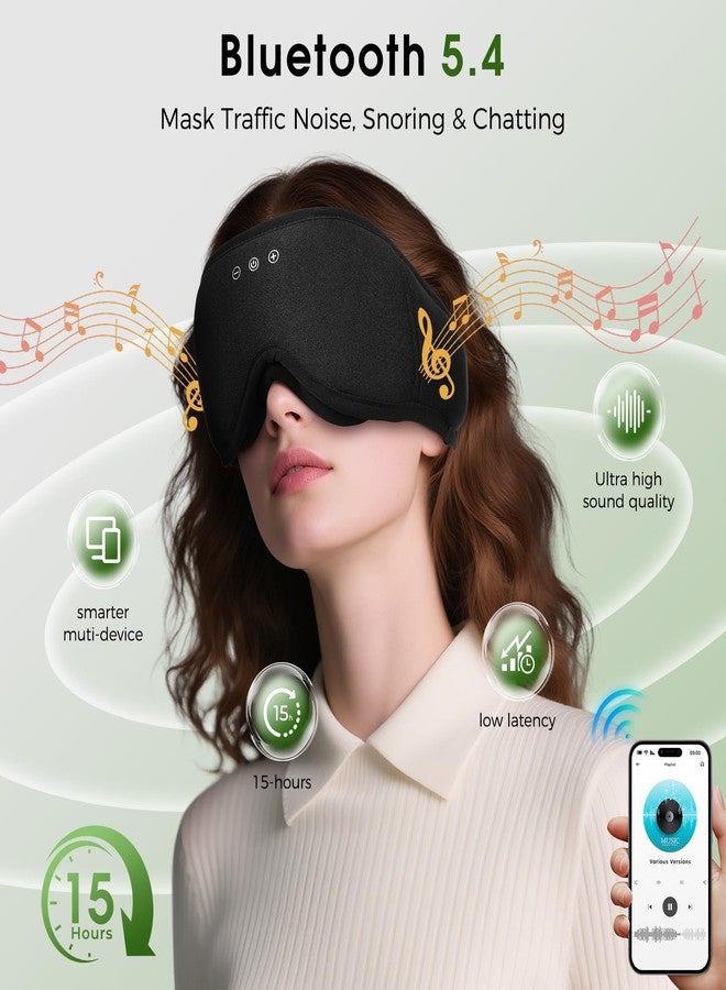 ZHENYEMEI Bamboo Cotton Bluetooth Sleep Eye Mask,Soft 3D Blackout Eye Mask for Sleep,Sleeping Eye mask with 5.4 Bluetooth Headphones Wireless for Side Sleepers,Travel Essential Gift for Women Men, Black - Image 3