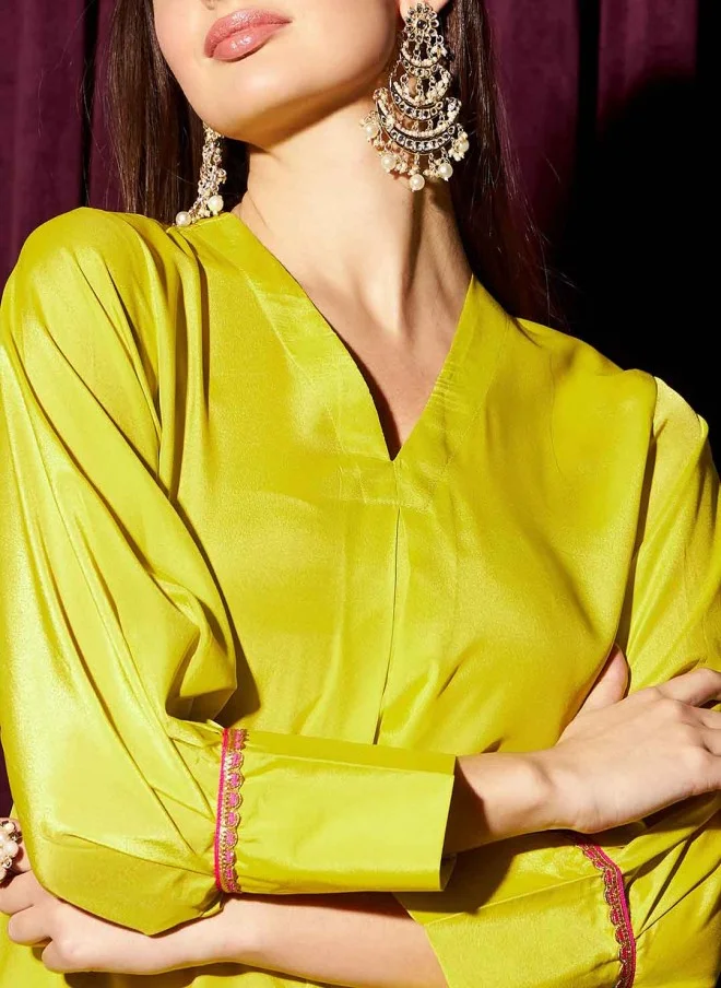 Indo Street V-Neck Gotta Patti Kurta and Trousers Set for Women