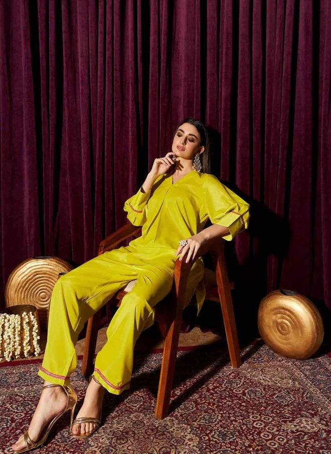 Indo Street V-Neck Gotta Patti Kurta and Trousers Set for Women