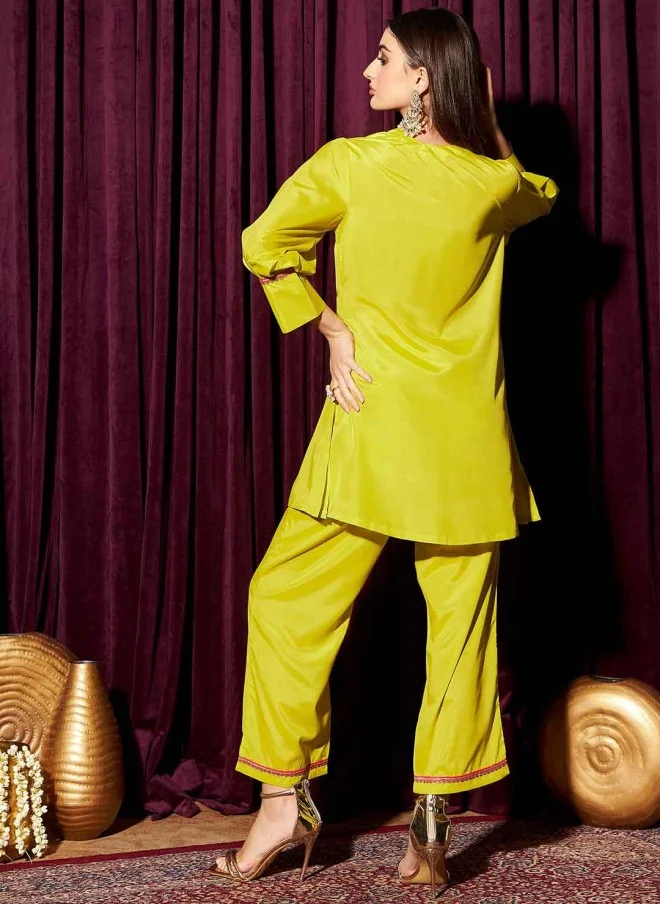 Indo Street V-Neck Gotta Patti Kurta and Trousers Set for Women