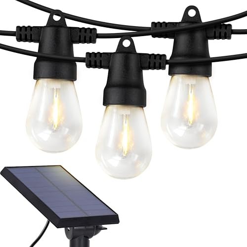 Brightech Ambience Pro Solar Powered Outdoor String Lights, 48 ft Commercial Grade Waterproof Patio Lights, 15 Edison Bulbs, Shatterproof LED String Lights for Outside, Porch - 1W Soft White - Image 1