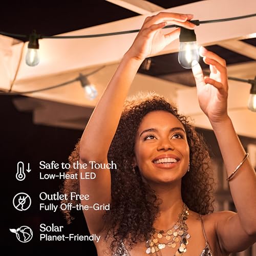 Brightech Ambience Pro Solar Powered Outdoor String Lights, 48 ft Commercial Grade Waterproof Patio Lights, 15 Edison Bulbs, Shatterproof LED String Lights for Outside, Porch - 1W Soft White - Image 5