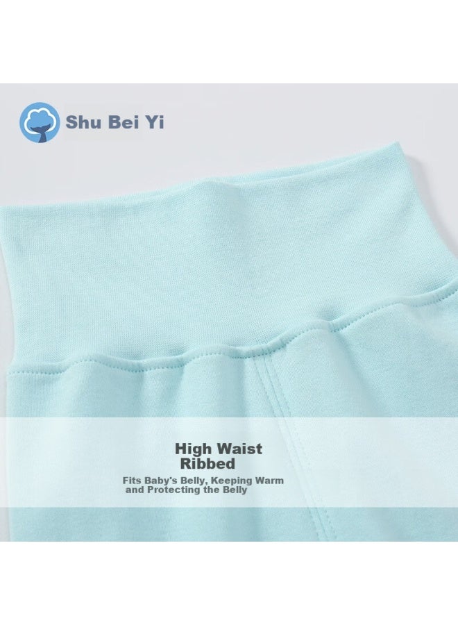 Shu Beiyi Shubeyi 2-pack Baby High-waist Pants, Children's Tummy Protection Trousers, Warm Baby Sleep Pants, Spring Style, Boys And Girls Autumn Pants, Green, Size 80 - Image 1