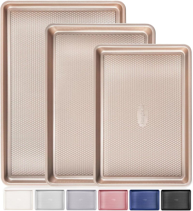 HONGBAKE Baking Sheet Pan Set, Cookie Sheets for Oven, Nonstick Half/Quarter/Jelly Roll Pans with Diamond Texture Pattern, Heavy Duty Cookie Tray - Image 1