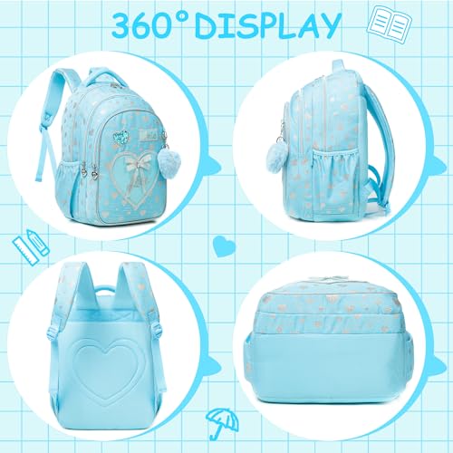 Meetbelify Kids Backpacks for Girls Backpacks for School Kids Canvas Travel Laptop Backpack with Lunch Box for Elementary Students Girls Back to School Bookbag Ages 8-10 - Image 3