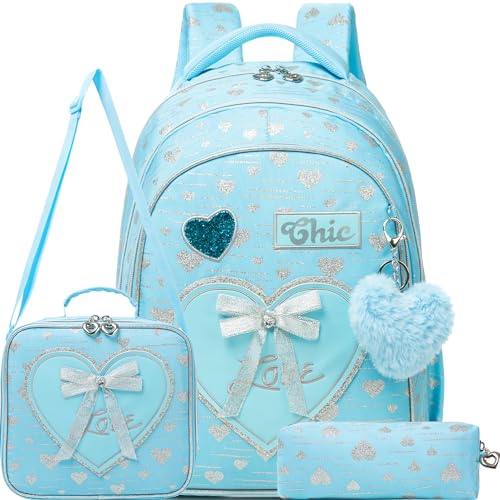 Meetbelify Kids Backpacks for Girls Backpacks for School Kids Canvas Travel Laptop Backpack with Lunch Box for Elementary Students Girls Back to School Bookbag Ages 8-10 - Image 1