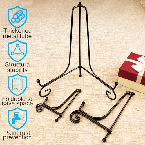 HENABLE 6PCS 3 Size Black Iron Plate Stands for Display - 4, 6, 8 Inch Decorative Metal Plate Holders - Mini Easel, Frame, Book, Card, Plaque, Bowl, Picture Display Stands - Image 4