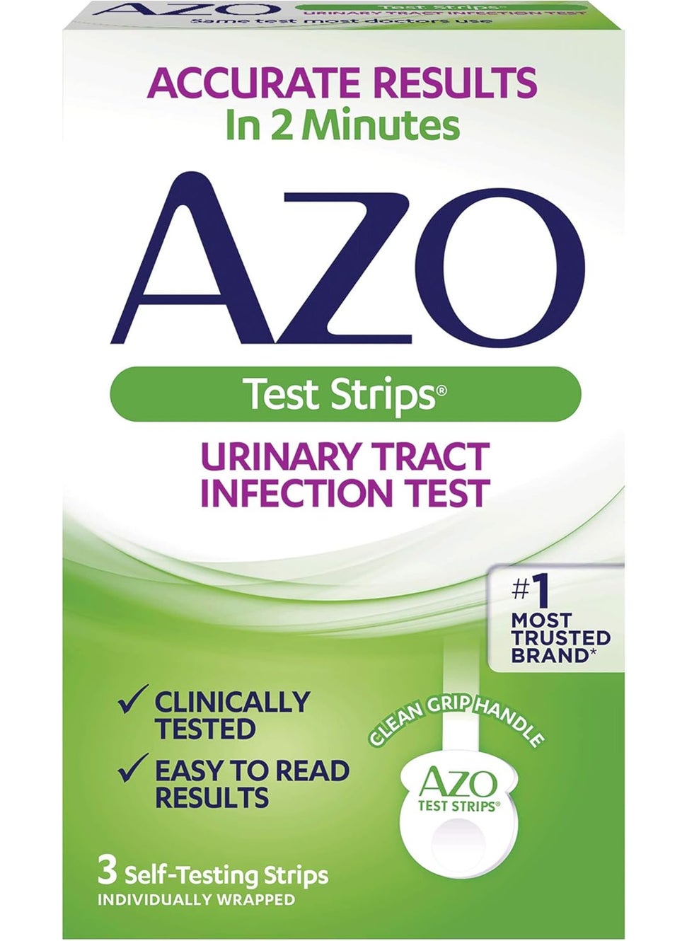 AZO AZO Urinary Tract Infection (UTI) Test Strips, Accurate Results in 2 Minutes, FSA/HSA Eligible, Clinically Tested, Easy to Read Results, Clean Grip Handle, from The #1 Most Trusted Brand, 3 Count 