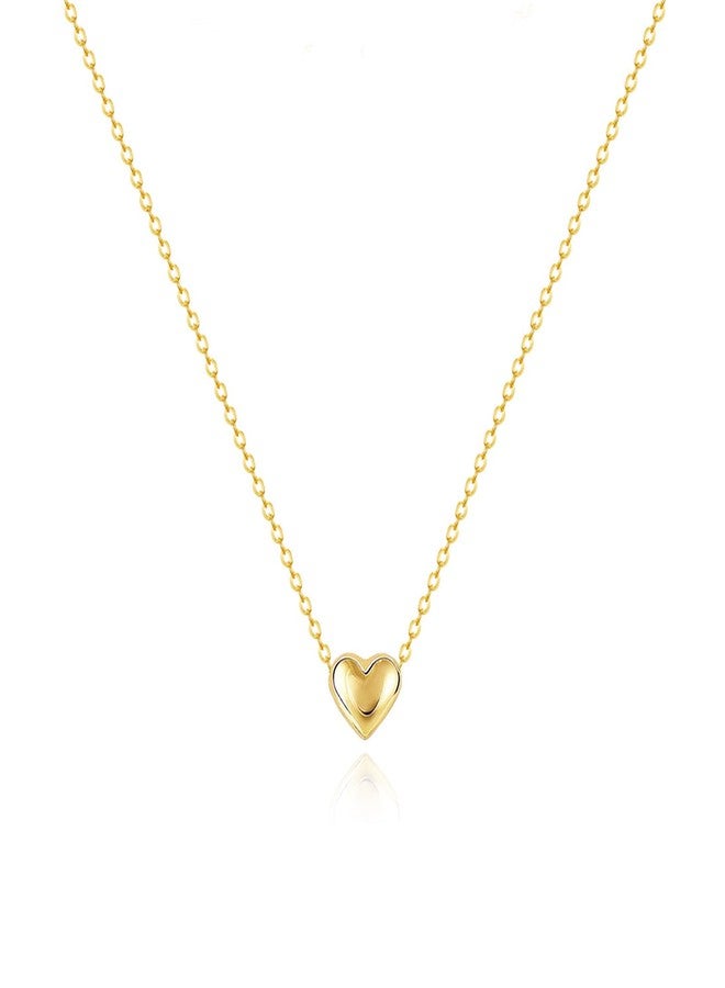 Zeffy Gold Heart Necklace Small Puffy Necklaces Trendy Dainty Tiny Heart Choker Necklaces Dainty Simple Gold Jewelry Christmas Gifts, 16"+2", Brass, No Gemstone - Image 1