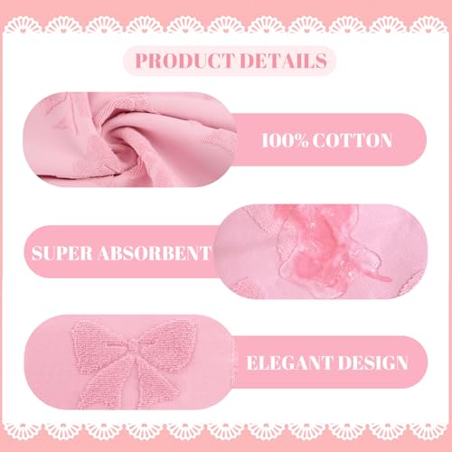 NZNDB 4 Pack Cotton Towel Set, Contains 2 Hand Towels 14x30in & 2 Wash Coths 14x14in, Pink Soft Bathroom Bow Towel Set, Highly Absorbent & Lightweight, Preppy Bath Decor Wedding Gift - Image 5