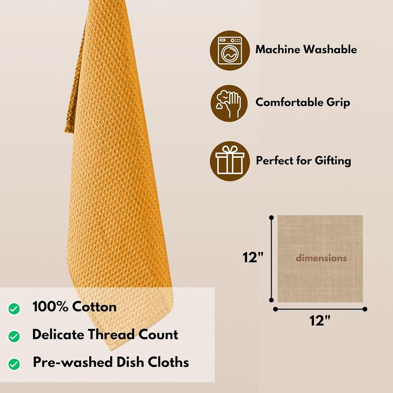 Native Fab Waffle 12 Pack Dish Cloths  100 Cotton Absorbent Quick Drying Washable Towels for Cleaning Cooking  Great for Home Restaurants Bars Multi Purpose Use  12x12  Mustard Yellow - Image 4