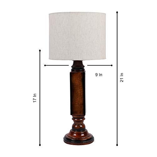tu casa Mango Wood Table Lamp with Satin Cobra Saffron Print Shade | Handmade Rustic Bedside Lamp for Bedroom, Living Room & Home Décor - Image 3