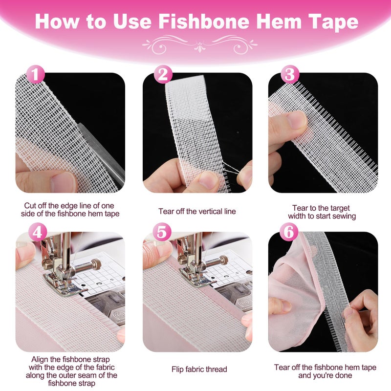 MYLbeter Fishbone Hem Tape for Sewing 2.5 Yards Edge Roller for Chiffon & Thin Fabrics Sewing Tool for Beginners and Enthusiasts Tailors Helper Sewing Supplies 3.5cm Width Frills Hem Sewing Guide - Image 3