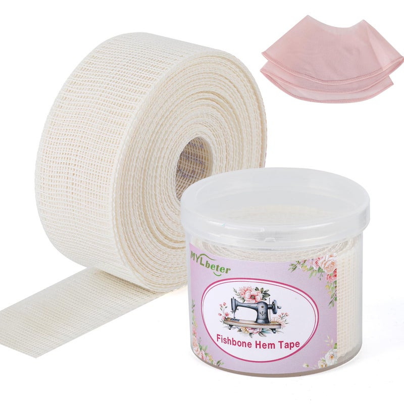 MYLbeter Fishbone Hem Tape for Sewing 2.5 Yards Edge Roller for Chiffon & Thin Fabrics Sewing Tool for Beginners and Enthusiasts Tailors Helper Sewing Supplies 3.5cm Width Frills Hem Sewing Guide - Image 1