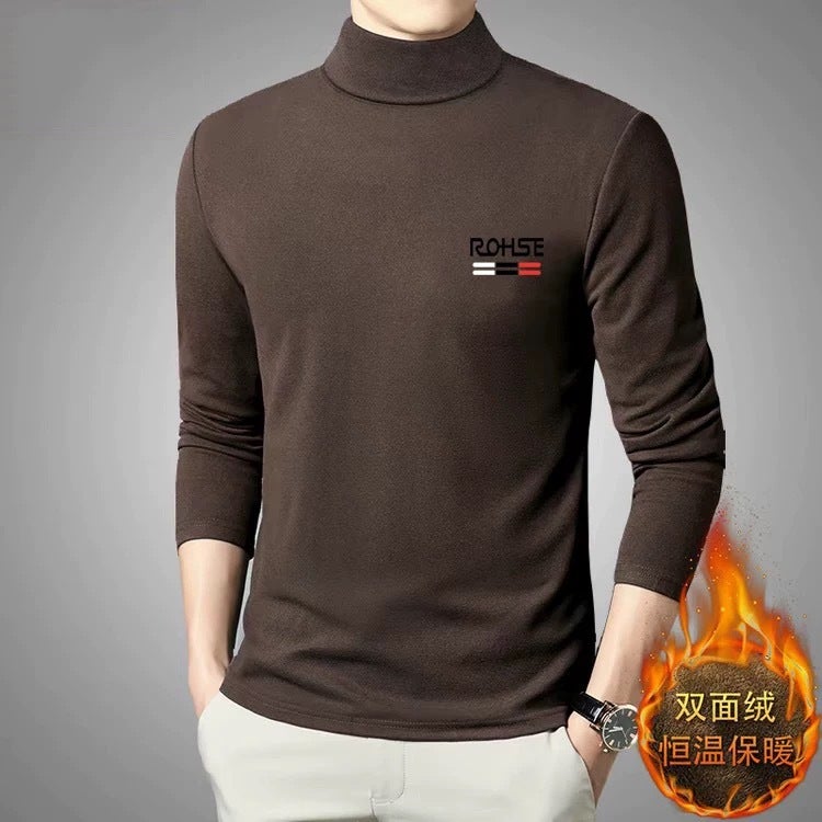 Mock Collar Base Shirt Men'S Mid-Collar Long-Sleeved T-Shirt Sweater Scrub Autumn Clothes Double-Sided Velvet Top Thermal Underwear - Image 5