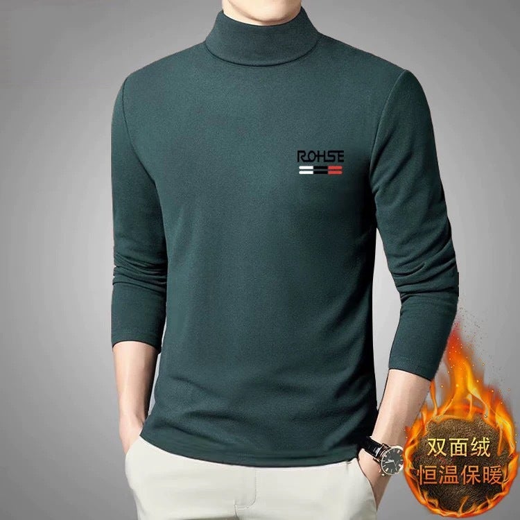 Mock Collar Base Shirt Men'S Mid-Collar Long-Sleeved T-Shirt Sweater Scrub Autumn Clothes Double-Sided Velvet Top Thermal Underwear - Image 3