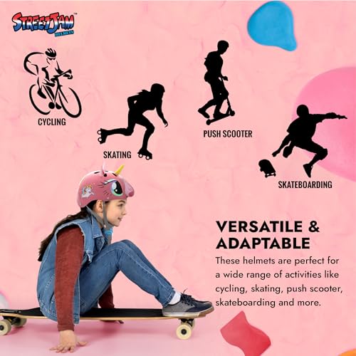 STREETJAM Magic Unicorn Open Face Sports Helmet for Kids, Hard PP Outer Shell, EPS Inner Comfort Linner case, Adjustable Strap & Adjuster Dial, Unisex Helmet for Cycling(8-13 Years, Pink) - Image 3