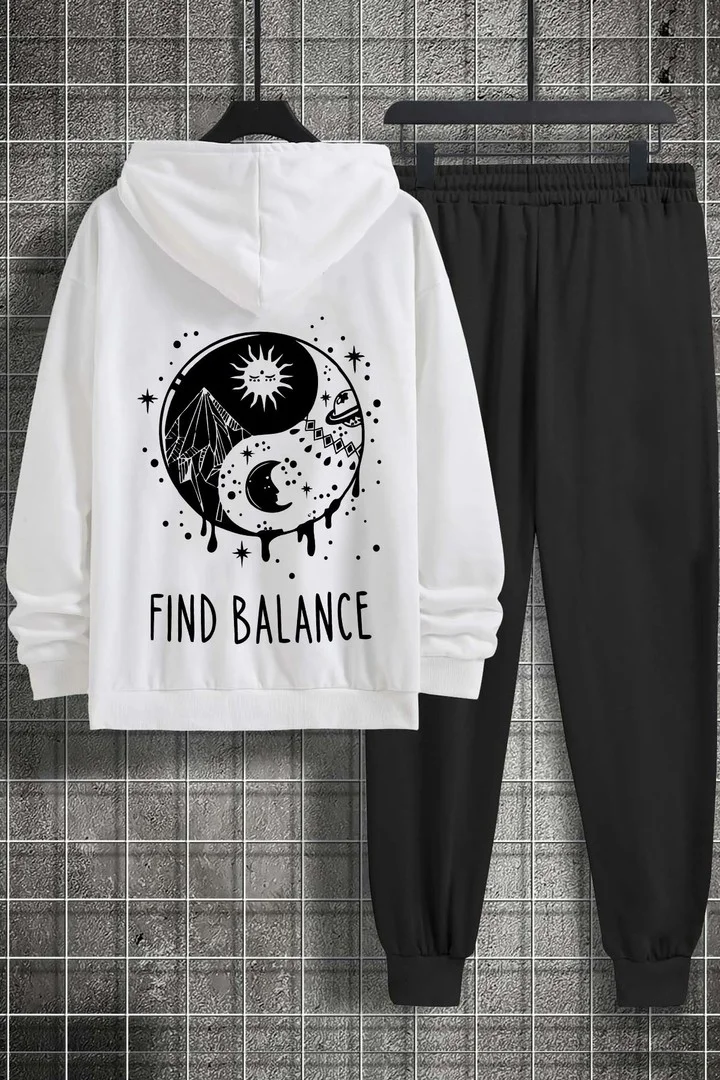 ONLYTRENDWEAR Unisex Yin Yang Printed Tracksuit Set S.m. White
