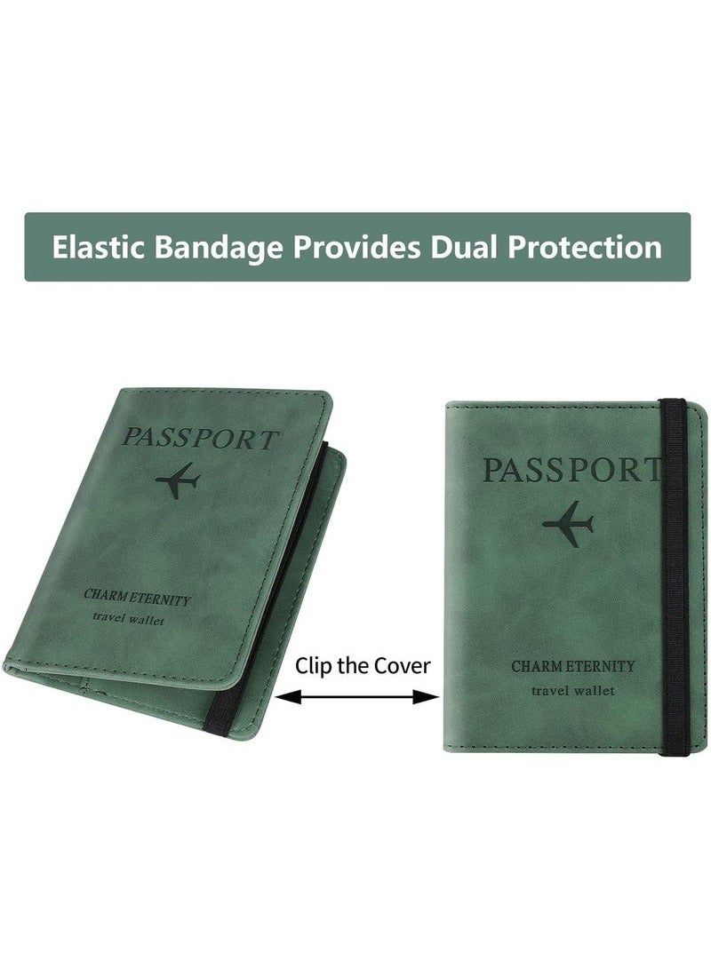 KENSHUO Passport Holder Wallet Cover Case, Passport Case with RFID Blocking, PU Leather Travel Document Holder for Men&Women Travel Accessories (Green) - Image 4