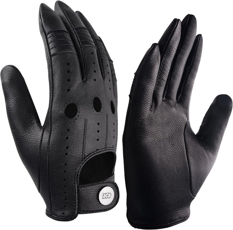 GSG SINCE 1998 Men's Genuine Leather Driving Gloves - Unlined Touchscreen Thin Sheepskin - Black - Image 1