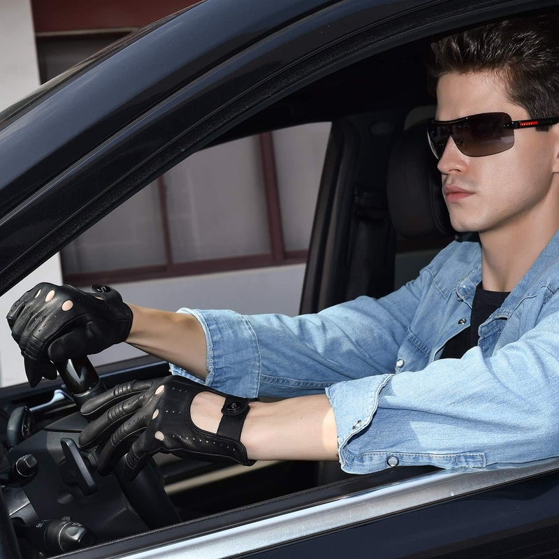 GSG SINCE 1998 Men's Genuine Leather Driving Gloves - Unlined Touchscreen Thin Sheepskin - Black - Image 2