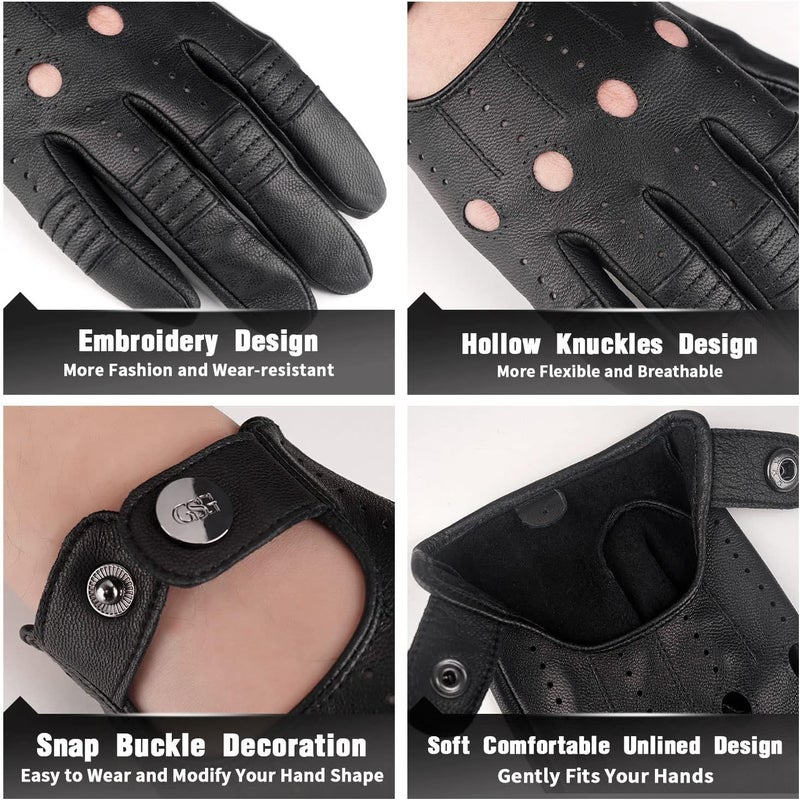 GSG SINCE 1998 Men's Genuine Leather Driving Gloves - Unlined Touchscreen Thin Sheepskin - Black - Image 4