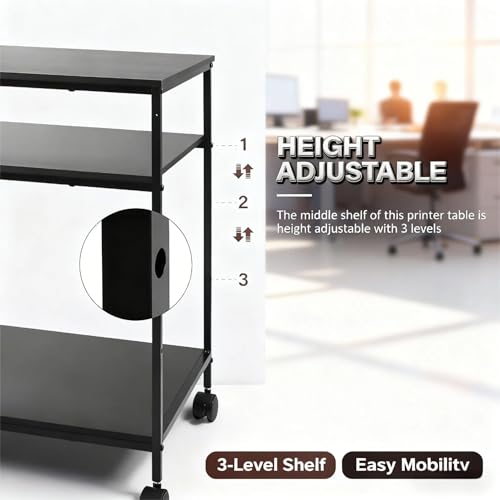 EMERIT Heavy Duty 3-Tier Printer Stand with Locking Wheels, 23.6"x18.9" *31.5" Large Printer Table Shelf, Holds 100 lbs per Shelf - Fits Most 60" Desks, Perfect for Office, Home, Laser Printer or Mini Fridge - Image 3