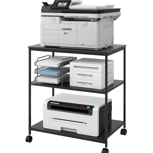 EMERIT Heavy Duty 3-Tier Printer Stand with Locking Wheels, 23.6"x18.9" *31.5" Large Printer Table Shelf, Holds 100 lbs per Shelf - Fits Most 60" Desks, Perfect for Office, Home, Laser Printer or Mini Fridge - Image 1