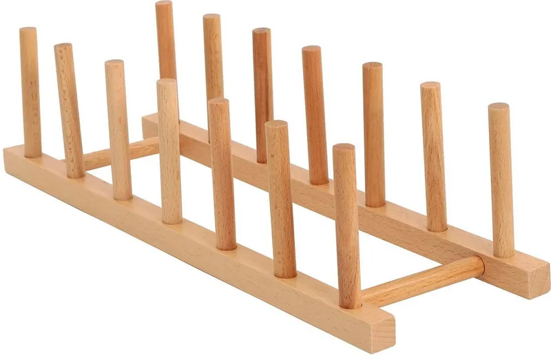 Royaleks Bamboo Luxury 6 Compartment Plate Rack 25 x 13.5 x 11 cm