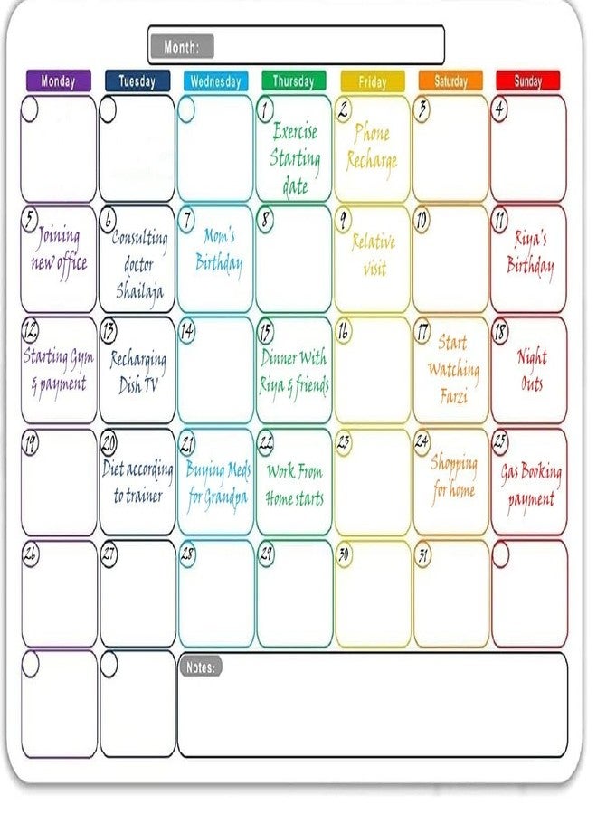 Kunya Magnetic Dry Erase Monthly Planner for Refrigerator - Stain Resistant Whiteboard Sheet [45 x 30 cm] [Made in India] (Monthly Planner) 45 x 30 cm - Image 2