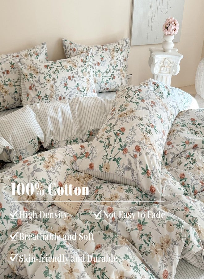 EAVD Garden Style Pink Floral Duvet Cover King White Soft 100% Cotton Chic Shabby Coquette Floral Bedding Set with 2 Pillowcases Fresh Botanical Duvet Cover with Zipper Closure - Image 2