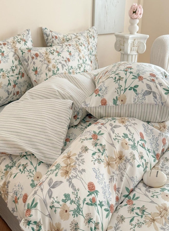 EAVD Garden Style Pink Floral Duvet Cover King White Soft 100% Cotton Chic Shabby Coquette Floral Bedding Set with 2 Pillowcases Fresh Botanical Duvet Cover with Zipper Closure - Image 4