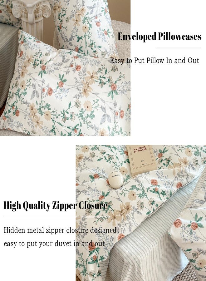 EAVD Garden Style Pink Floral Duvet Cover King White Soft 100% Cotton Chic Shabby Coquette Floral Bedding Set with 2 Pillowcases Fresh Botanical Duvet Cover with Zipper Closure - Image 3