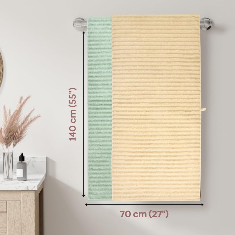 haus & kinder منشفة حمام "Allure Zero Twist" من Haus & Kinder، عبوة من 2 | منشفة حمام كبيرة الحجم | منشفة قطنية 100% للرجال والنساء | مناشف جيم، مناشف سبا | 500 GSM | بيج وأخضر | 70 × 140 سم - مثالية للجميع - Image 2