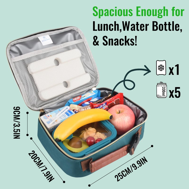 Genteen Lunch Box for Kids, Boys - Insulated Small LunchBox Reusable, Zip Closure & Buckle Handle, Portable Cooler for Work, School, Travel (Lake Green) - Image 3