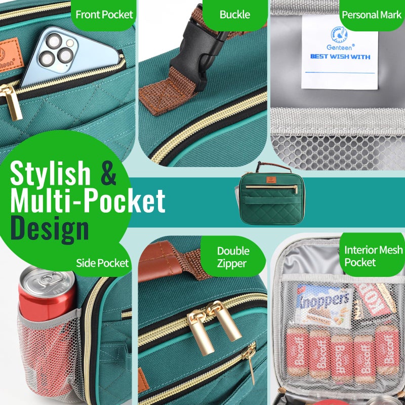 Genteen Lunch Box for Kids, Boys - Insulated Small LunchBox Reusable, Zip Closure & Buckle Handle, Portable Cooler for Work, School, Travel (Lake Green) - Image 4