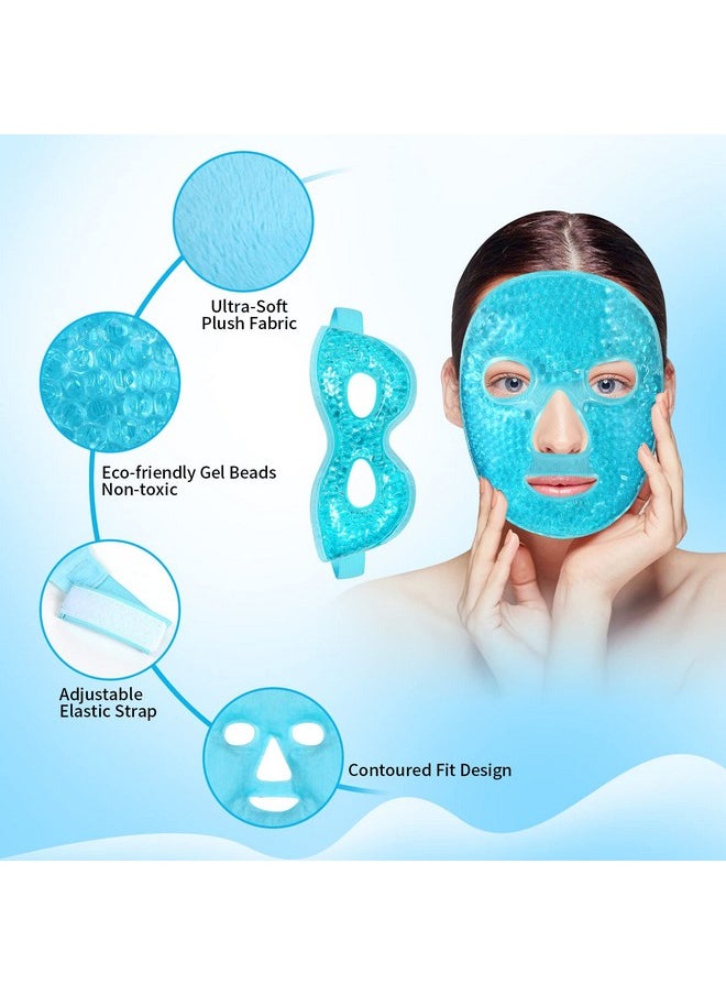 CONSGIJI - Ice Face Mask + Ice Eye Mask Gel Face Mask Hot Cold Compress Therapy Reusablecooling Face Eye Mask For Pain Reliefmigrainesheadachespuffiness (Blue) - Image 1