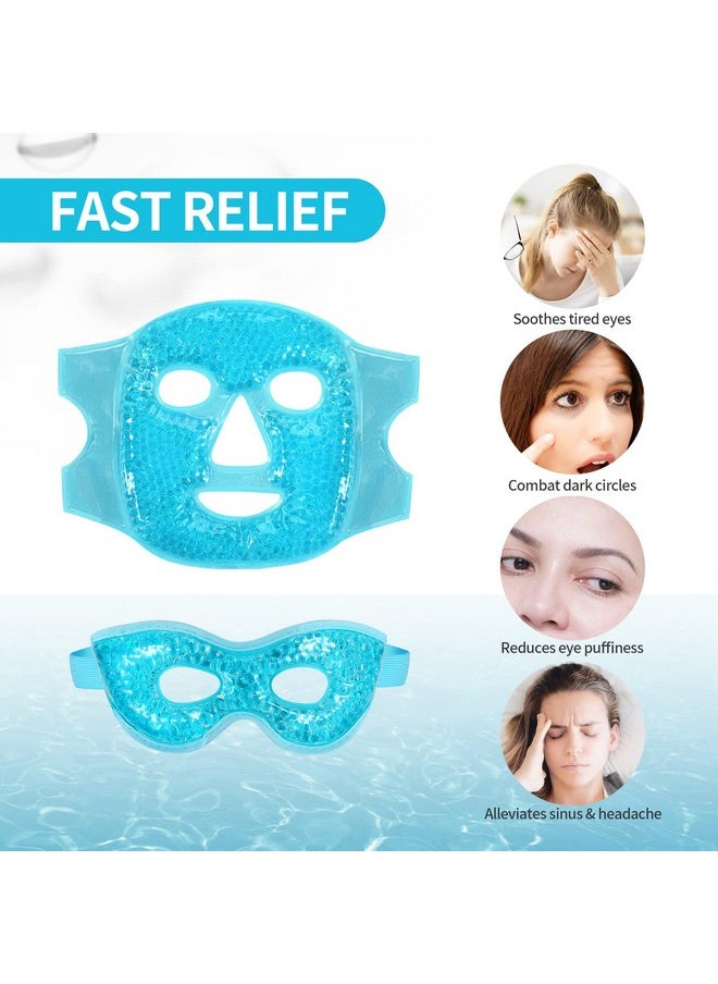 CONSGIJI - Ice Face Mask + Ice Eye Mask Gel Face Mask Hot Cold Compress Therapy Reusablecooling Face Eye Mask For Pain Reliefmigrainesheadachespuffiness (Blue) - Image 1