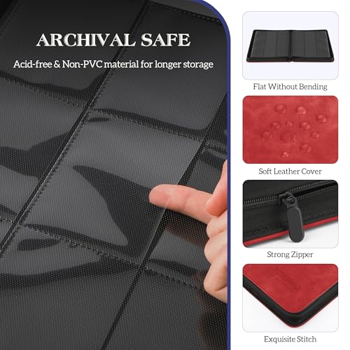 TCGUARD Trading Card Binder, 9 Side Loading Pocket Card Album Hold Up to 540 Cards, Zipper Binder for Cards Collection, TCG Card Holder for Game Card, Sports Card, Yugioh, MTG etc.（Red 9） - Image 3