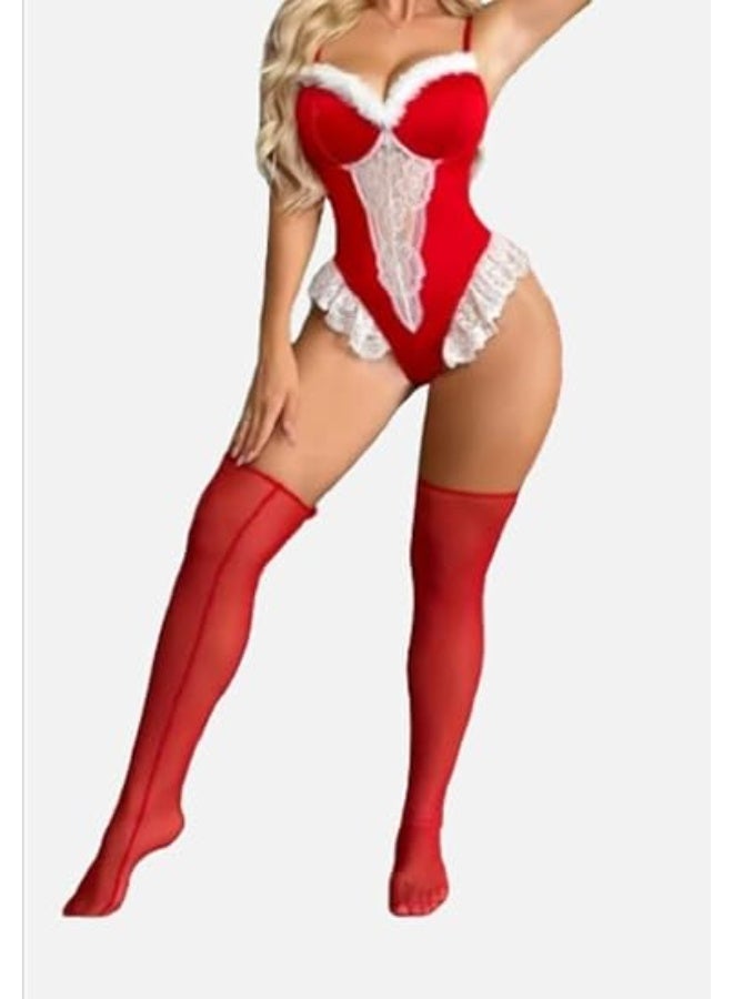 هنادى سالوبيت احمر مع دانتيل ابيض وخامة زبدة – شامل الشراب – ساوان حتى 80 كيلو – HN 9012 - Image 3