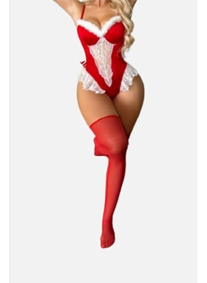 هنادى سالوبيت احمر مع دانتيل ابيض وخامة زبدة – شامل الشراب – ساوان حتى 80 كيلو – HN 9012 - Image 4