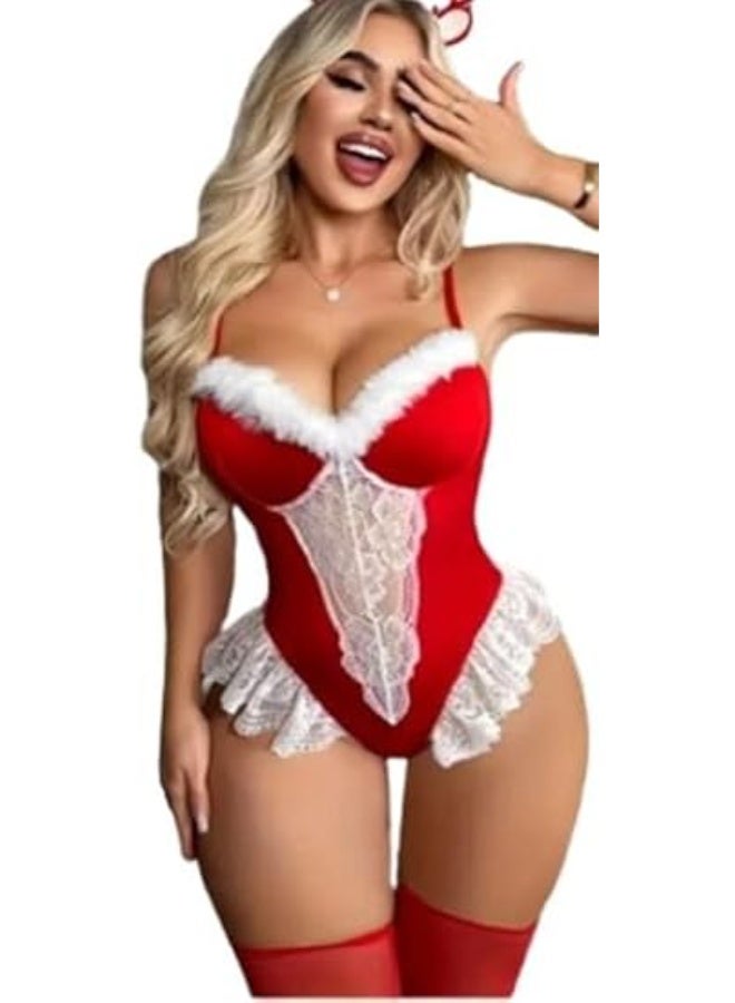 هنادى سالوبيت احمر مع دانتيل ابيض وخامة زبدة – شامل الشراب – ساوان حتى 80 كيلو – HN 9012 - Image 1