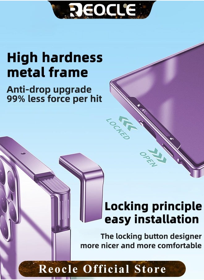 Samsung S21Ultra Mobile Phone Case Drop-Resistant Metal Shell Frosted Semi-Transparent Mobile Phone Case Full Protection Plating Anti-Scratch Slim Thin Case Cover with Magnetic Suction Function and Camera Lens Protector