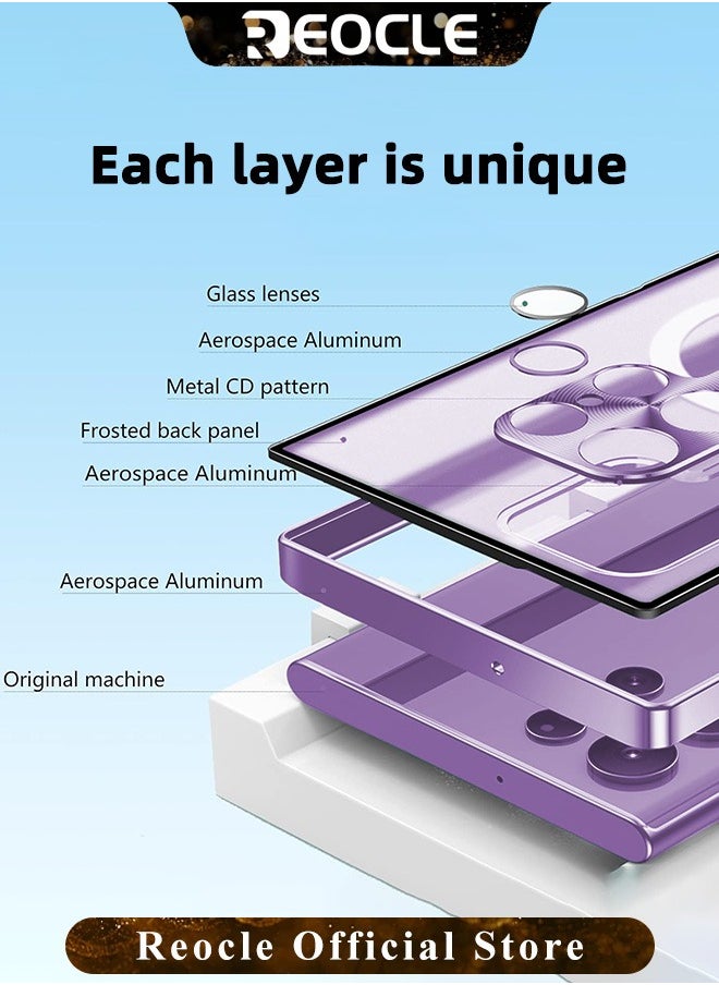 Samsung S21Ultra Mobile Phone Case Drop-Resistant Metal Shell Frosted Semi-Transparent Mobile Phone Case Full Protection Plating Anti-Scratch Slim Thin Case Cover with Magnetic Suction Function and Camera Lens Protector