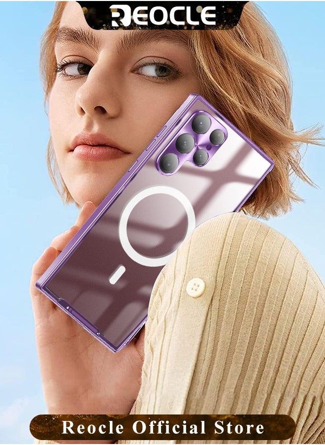 Samsung S21Ultra Mobile Phone Case Drop-Resistant Metal Shell Frosted Semi-Transparent Mobile Phone Case Full Protection Plating Anti-Scratch Slim Thin Case Cover with Magnetic Suction Function and Camera Lens Protector