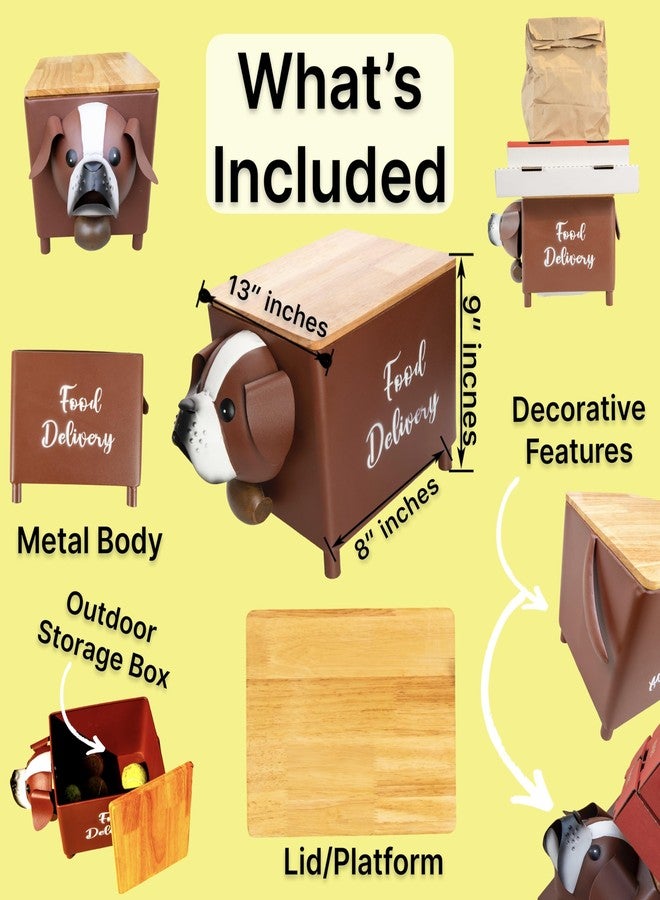 Made Easy Kit Food Delivery Outdoor Functional Décor Metal and Wood Box for Designated Food Order Reception Location (Dark Brown Dog) - Image 3